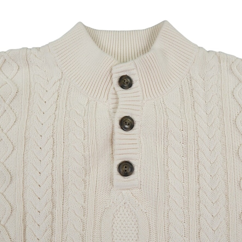 LL Bean Heritage Soft Cotton Fisherman Sweater Mock Sweater Mens XXXL Tall Cream